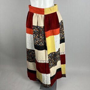 Vtg 70s Patchwork Velvet Paisley Earth Tone Hippie Maxi Skirt Womens Size M